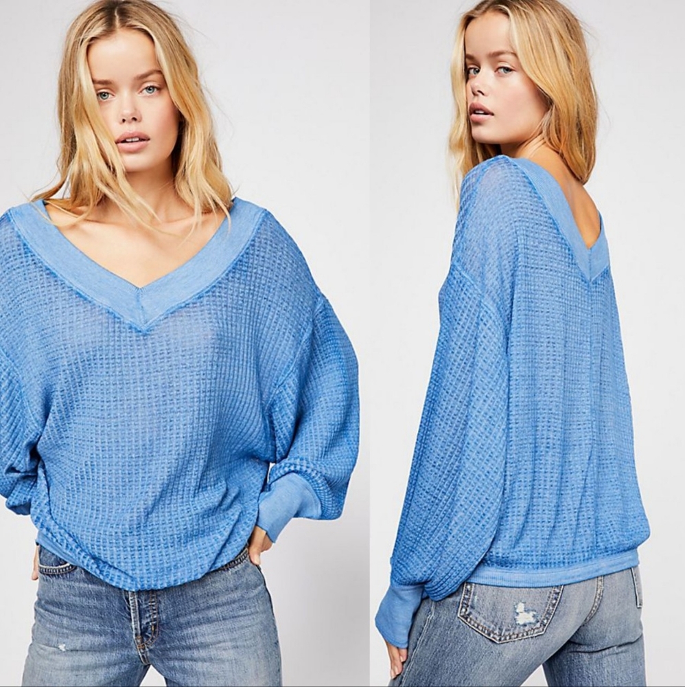 Waffle knit long sleeve top